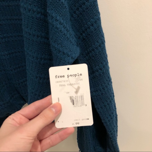 NWT Free People Sistine Cold Shoulders Hacci Sweater Top - Turquoise Size XS - Picture 10 of 10